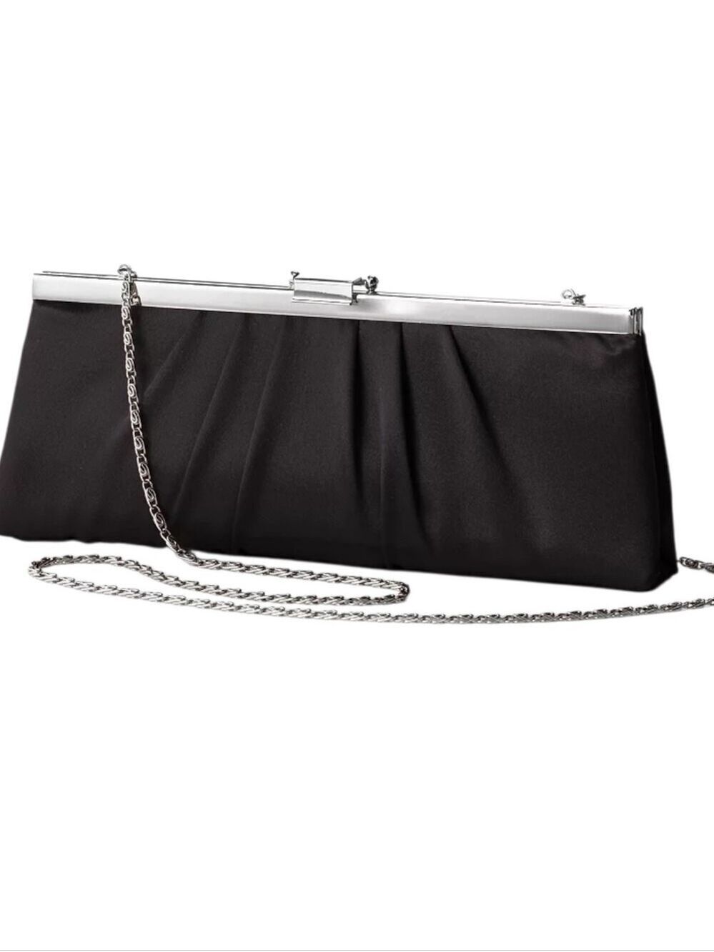 Gunne Sax by Jessica McClintock Black Satin Evening Clutch with Chain Strap
